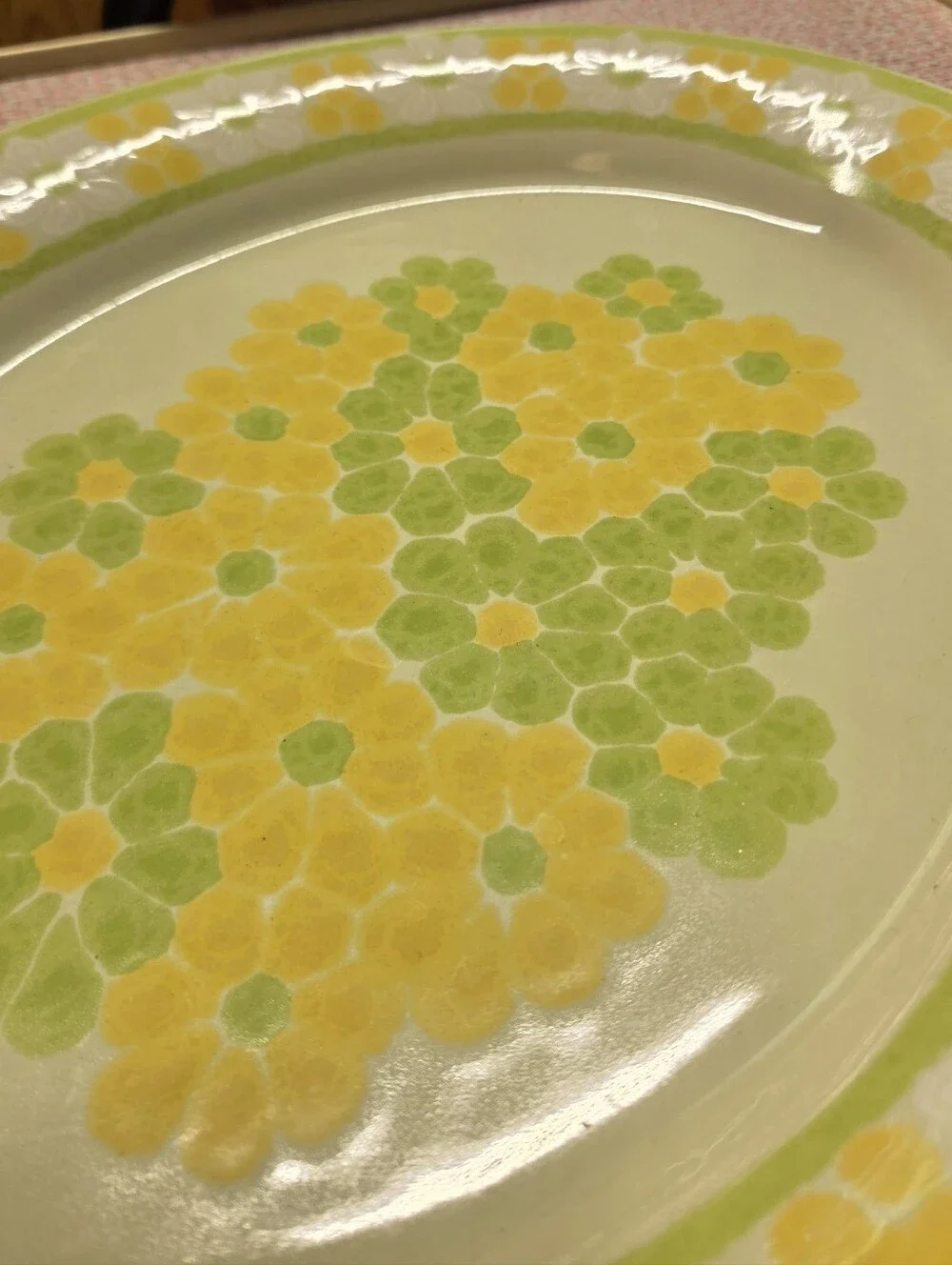 Vintage Franciscan Picnic Oval Serving Platter Green Yellow Daisy 12